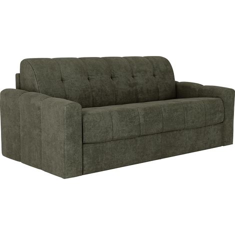 Canapé 3 places convertible express en tissu texturé vert kaki - Couchage lattes larges 140 cm - Matelas 22 cm avec mémoire de forme - DARIELO (1/4)