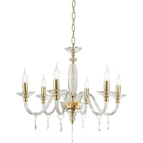 Lampadario FIAMMA in cristallo e vetro trasparente D70 cm finitura oro 6 LUCI (1/2)