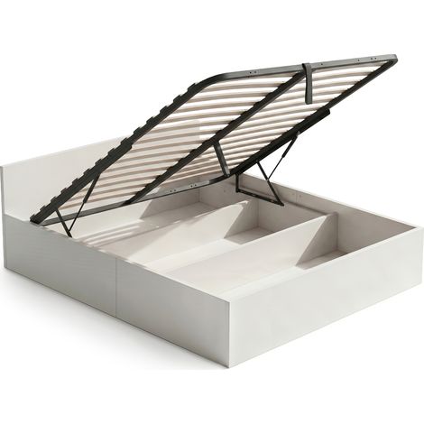 Cama con canapé abatible 160x200 cm somier elevable de metal Blanco (1/5)