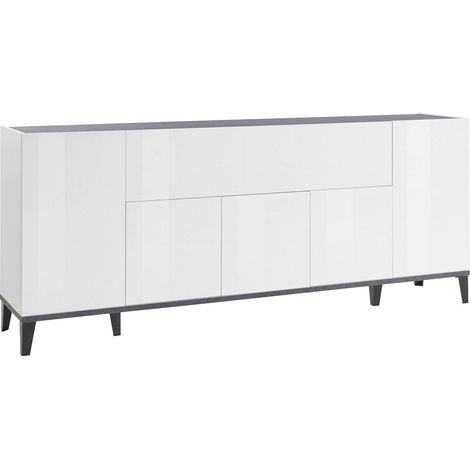 Credenza 4 Ante + 1 Anta Ribalta 200x40x82 cm Sunrise Bianco Lucido e Ardesia (1/4)