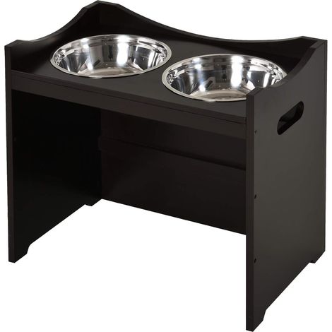 Höhenverstellbarer Hundenapf Futterstation mit Edelstahlnapf, für Hunde und Katzen, MDF, Dunkelbraun, 54x31,5x47cm