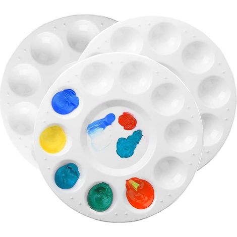 Palette Plateau De Peinture En Plastique Palette De Mélange De Tons Ronds Peinture Et Peinture À L'huile Bricolage Artisanat Art Peintures (3 Pièces) (1/2)