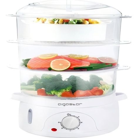 Aigostar 800 W, 9 L, autocuiseur électrique multifonctionnel pour la maison avec trois couches, récipient intérieur transparent et minuterie.