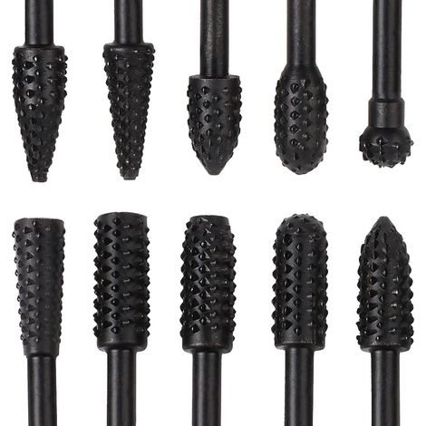 MINKUROW 10 Piezas De Fresas De Metal Negro De 6,3 Mm 1/4 De Acero Inoxidable De Carburo De Tungsteno, Juego De Brocas De Escofina, Cortadores Rotativos En Herramientas Para Carpintería, Tallado Dreme (1/5)