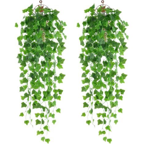 Lierre Artificiel 2Pcs Plantes Suspendues Artificielles Faux Feuille Verte Lierre Vigne Suspendue Plantes Murales Plante Suspendue pour Jardin, Panier Suspendu, Couloir, Décoration Murale (1/4)