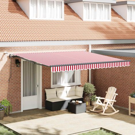 Auvent rétractable motorisé avec LED store extérieur polyester rouge et blanc 400 x 350 cm - PANGIVO (1/5)