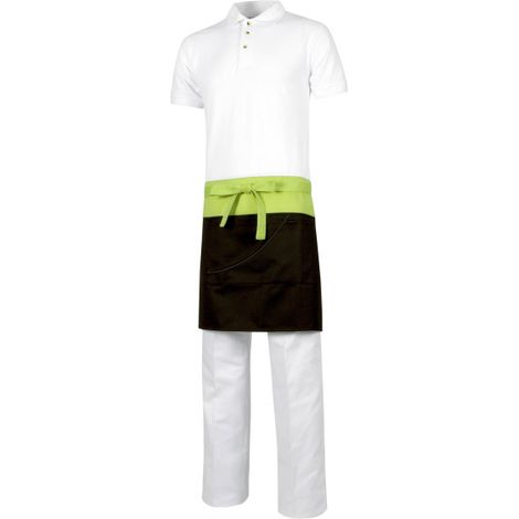 Delantal francés corto bicolor con bolsillo central WORKTEAM M526 CookColors  Negro+Verde Lima