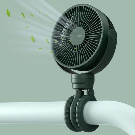Éventail Poussette 4000mAh, Ventilateur Personnel Portable, Trépied Flexible 4 Vitesses, Rotation 720° pour Berceau, Siège Auto, Bureau - Vert (1/5)