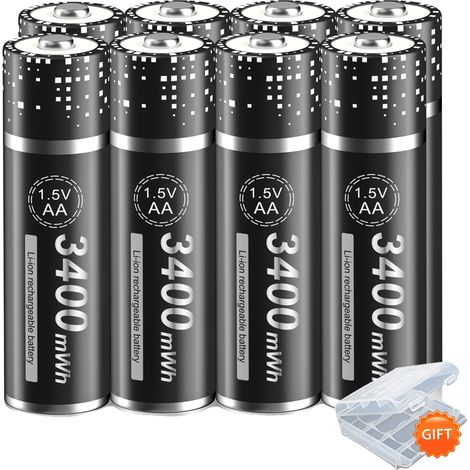 Piles AA Rechargeables, Capacité de 3400mWh, Comprend un Chargeur de Piles, 8pcs batterie AA (1/2)