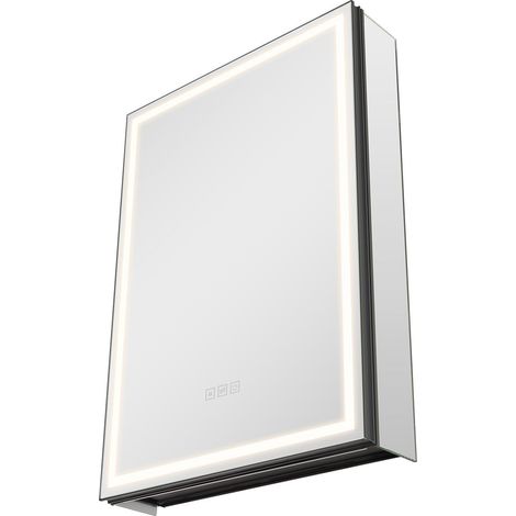 Armoire à pharmacie éclairée avec miroir, 50 x 70 cm, encastrable ou murale, éclairage LED 3 couleurs à intensité variable, éclairage inférieur, étagères réglables, fonction antibuée à mémoire. (1/5)