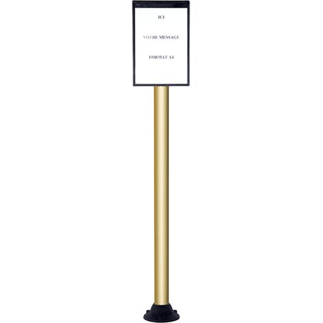 Poteau aluminium champagne grande hauteur sur socle fixe avec support d'information - 2030182