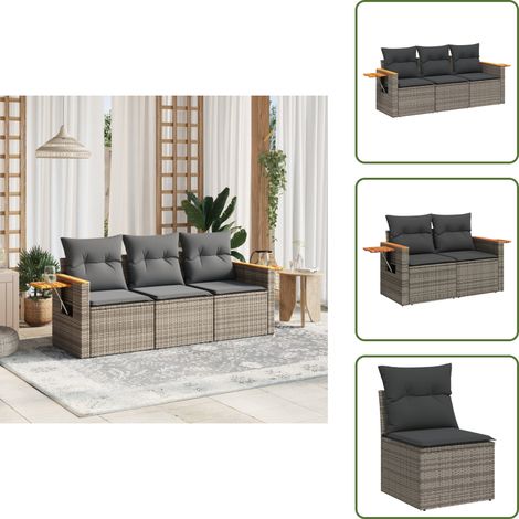 3-tlg. Garten-Sofagarnitur mit Kissen Grau Poly Rattan - Gartenmöbel - Outdoor Möbel - Rattan Gartenmöbel - Lounge Set - Esszimmergarnitur (1/5)