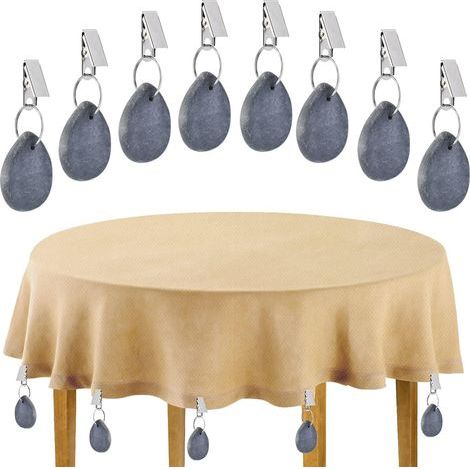 8 Poids de Nappe en Pierre avec Pince, Poids de Nappe Marbre Naturel Pince Nappe Exterieur Clips, Pince Nappe Table Epaisse (1/5)