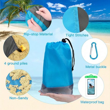 Strandmatte, sand- und wasserabweisend, extra groß und kompakt, sandfrei, schnelltrocknend, leicht und strapazierfähig.