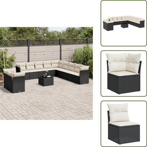 Salon de jardin 12 pcs avec coussins noir résine tressée - Ensemble Salon De Jardin - Meuble De Jardin - Salon D'extérieur - Canapé D'extérieur - Set De Jardin (1/5)