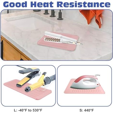 Lot de 2 tapis en silicone pour lisseurs et fers à friser, 2 tailles, doux et thermiques, avec trous de suspension. (1/3)