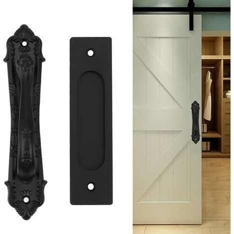 Poignée de porte barn aluminium noir sans perforation, double face, pour porte cabinet armoire. (1/5)