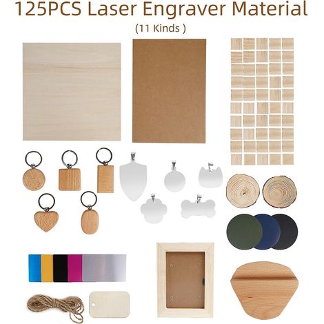 TWO TREES Lasermaterialbox mit 11 verschiedenen DIY-Artikeln, geeignet für alle Lasergravierer, einschließlich Aluminiumgehäuse.