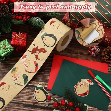 200 étiquettes cadeaux de Noël autocollantes, autocollants de Noël d'hiver à faire soi-même pour décorations de Noël, emballage cadeau (A)