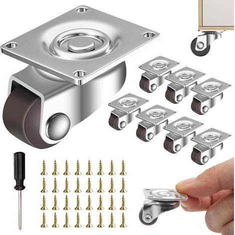 Lot de 8 petites roulettes pivotantes pour meubles, 12 mm, 360 °, en caoutchouc, universelles, antidérapantes, pour petits meubles, seau, étagère, boîte de rangement (1/5)