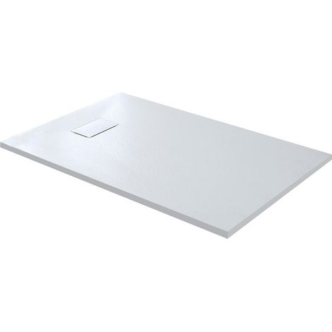 Piatto Doccia Spessore 2.6 Cm Resina SMC Effetto Pietra Stone Ardesia Antiscivolo Riducibile Filopavimento Con Griglia Di Copertura Bianco 80x170 Cm