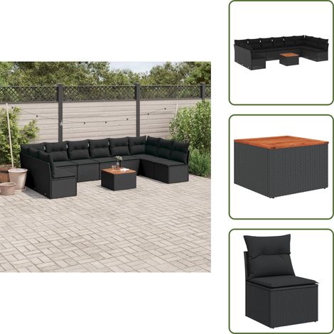 11-tlg. Garten-Sofagarnitur mit Kissen Schwarz Poly Rattan - Gartenmöbel Set - Esszimmergarnitur - Outdoor Möbel - Lounge Sofa - Rattan Gartenmöbel (1/5)