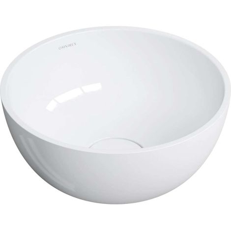 OMNIRES Shell M+ - Lavabo sobre encimera, diámetro 35 cm, sin rebosadero, sin orificio para grifo, blanco SHELL350UNBP (1/3)