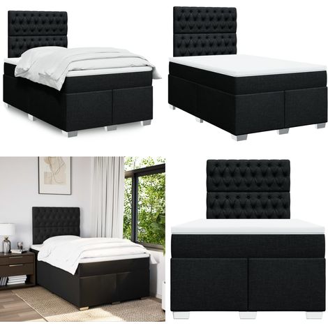 vidaXL Sommier à lattes de lit avec matelas Noir 120x200 cm Tissu
