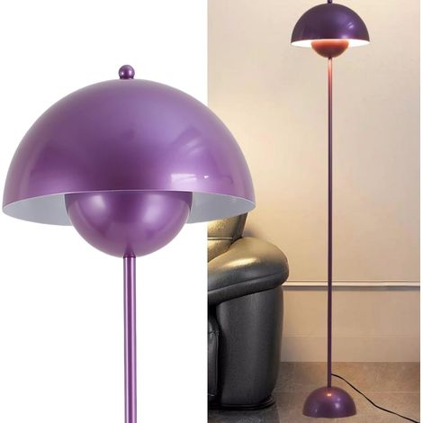 ALPINALUZ Lámpara de Pie de Diseño Nórdico Clásico on Pantalla y base Parabólica Casquillo E27 para Salón Comedor Dormitorio Morado (1/5)