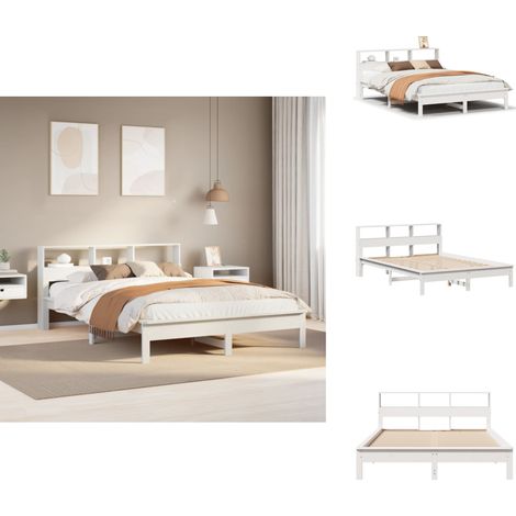 Cadre de lit sans matelas blanc 150x200 cm bois de pin massif - Cadre De Lit - Cadres De Lit - Sommier - Meuble De Chambre À Coucher (1/5)