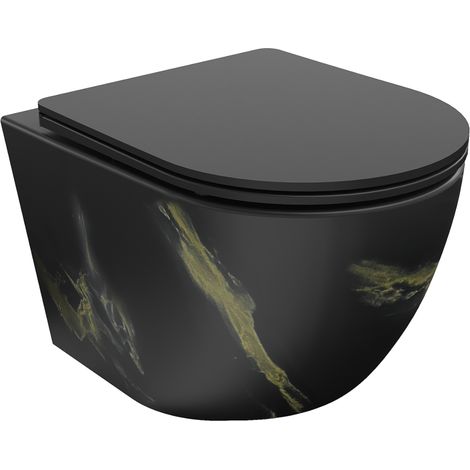 Mexen – Cuvette WC à poser sans bride en céramique sanitaire – Abattant slim en duroplast noir – Taille 48x36x35,5 cm – 30224098 (1/5)