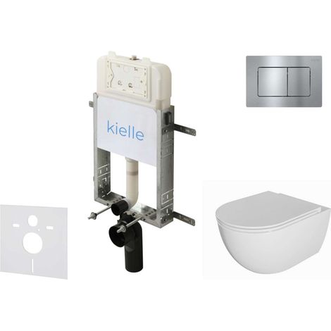 kielle Genesis New - Set bâti-support, WC Oudee, sans rebord, abattant softclose et bouton-poussoir Gemini New III, chrome brillant 30528SZ08 (1/5)