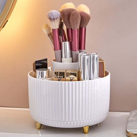 rangements,Rangement Pinceaux Maquillage, 360 Rotative Porte - Brosse de Maquillage, 5 Compartiments pour Maquillage Parfum Rouge À Lèvres, Salle De Bain Chambre Vanité(Blanc) rangements (1/3)