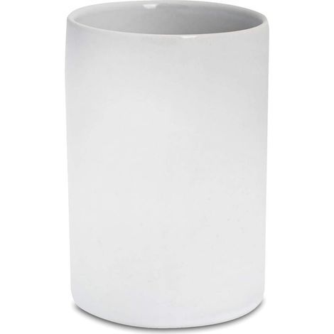 Housewares Toothbrush Tumbler - Glazed Ceramic Bathroom Cup - White (1/5)