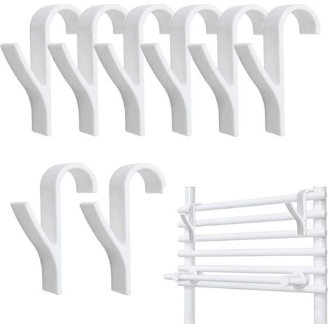Lot de 8 Crochet pour Radiateurs, Porte serviette salle de bain, Radiateur Sèche-serviettes, crochet porte serviette pour radiateur, crochet seche serviette (Blanc) (1/4)