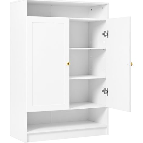 Zapatero moderno blanco con 2 puertas, estantes ajustables y tiradores dorados, 73 x 34 x 109 cm (1/5)