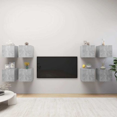 vidaXL Muebles de TV de pared 8 piezas gris hormigón 30,5x30x30 cm (1/5)