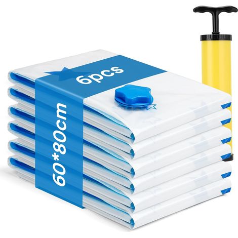 6pcs Sac Sous Vide Vetement Aspirateur 60  80 cm avec Pompe, L Sac de Rangement Sous Vide Gain de Place, Sac de Compression pour Voyage Couette Rangement (1/5)