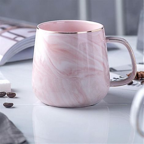 Mug en céramique plaqué or à motif marbre de luxe avec anse, rose et gris, idéal pour un couple ou pour la maison (1 pièce). (1/3)