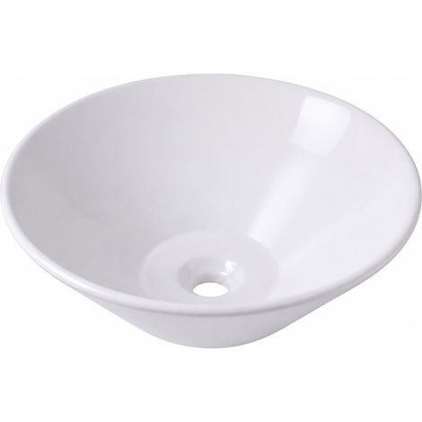 Relaxdays lavabo redondo sobre encimera, 15 x 41,5 cm, sin orificio ni rebosadero, cerámica, efecto loto, blanco (1/5)