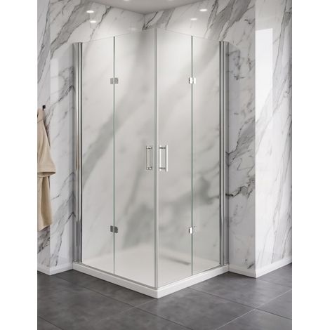 Box doccia angolare con due ante pieghevoli in vetro temperato opaco 6mm H190 profilo cromo - 70x140 (1/2)