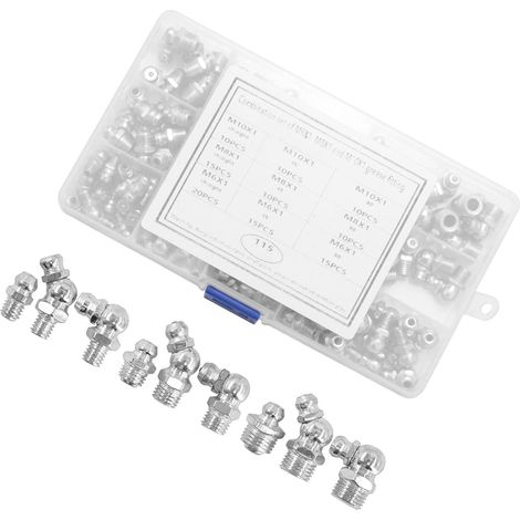 Lot de 115 raccords de graisse hydrauliques métriques en métal Assortiment de raccords droits 45 à 90 degrés (1/5)