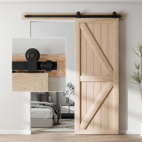 Kit de quincaillerie for Porte de Grange coulissante, Rouleau en T + Rail d'épissure, adapté aux systèmes de Rails Stables à Porte Simple(11FT) (1/5)