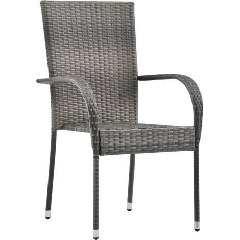INLIFE Chaises empilables d'extérieur 6 pcs Gris Résine tressée (1/5)