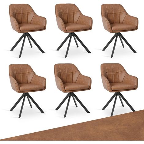Drehstuhl Esszimmer 6er Set Kunstleder Braun mit Armlehnen, drehbar (1/5)