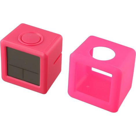 Reloj despertador LCD cuadrado diseñado para niños, con visualización de hora y fecha, función de repetición de alarma y funda protectora de silicona, funciona con pilas (rojo).