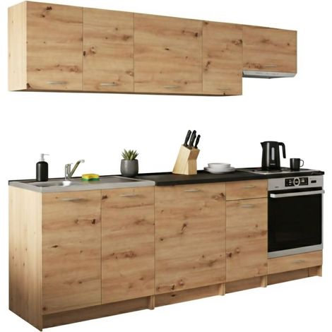 Cucina completa Camerino, Set compatto e funzionale con ante e cassetto, Rovere Nodi