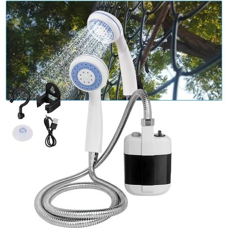 Douche de camping portable, pompe de douche électrique rechargeable avec pommeau de douche, pulvérisateur extérieur avec crochet, douche de camping pour camping, voyage, lavage de voiture et nettoyage