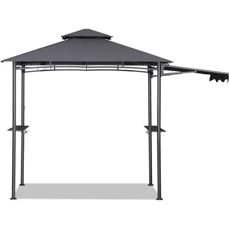 Sekey Grill Pavillon Wasserdicht 2.45 x 1.50m Gartenpavillon mit Markise, Sonnenschutz Gartenlauben Gartenzelt für Partys Picknick BBQ´s, UV-Schutz 50+, Grau