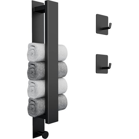 Porte Serviette Salle de Bain, Auto Adhésif Porte Serviette Murale, Serviette Barre 304 Acier Inoxydable, pour Salles de Bains Et Cuisines-Noir Mat (1/5)